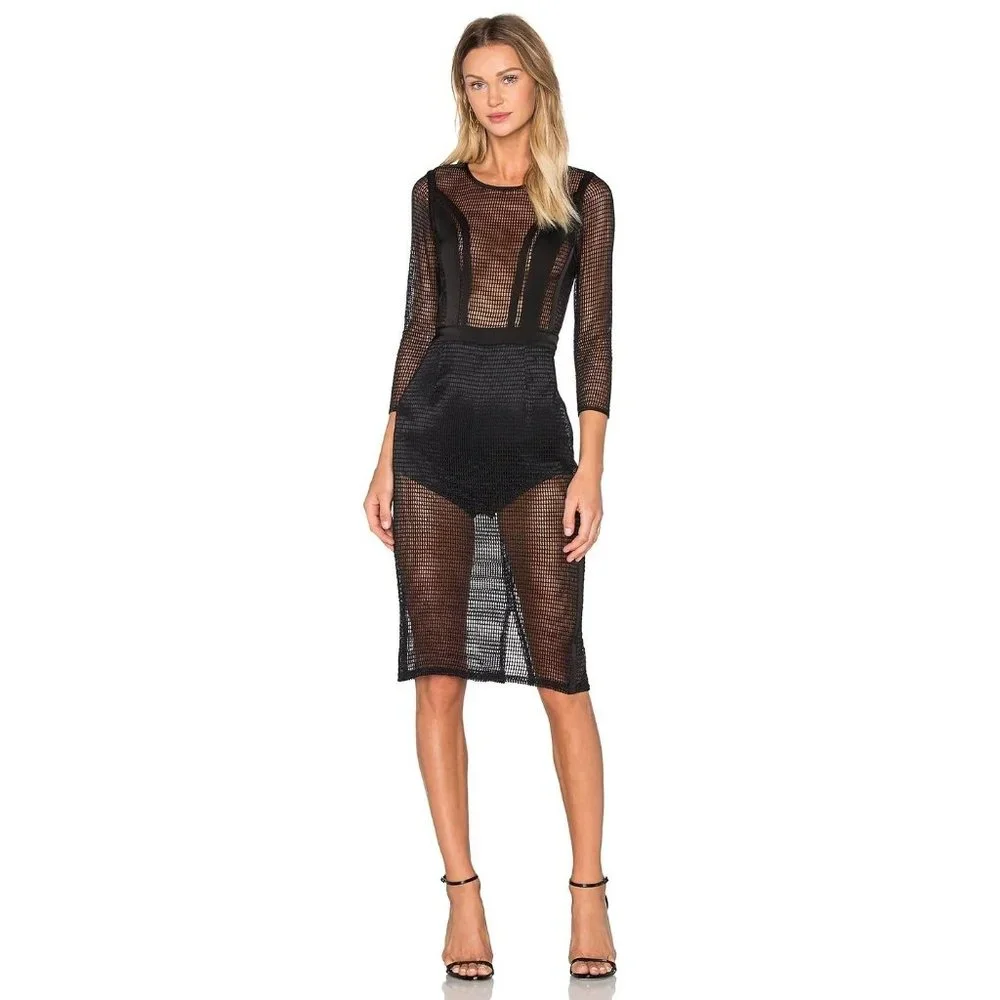 NBD Sabrina Small Black Sheer Mesh Net Sexy Romper Dress Revolve.com - Picture 1 of 16